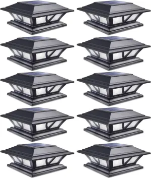 SIEDiNLAR Solar Post Lights Outdoor 2 Modes LED Deck Fence Cap Light for 4x4 5x5 6x6 Posts Patio Garden Decoration Warm White/Cool White Lighting Black (10 Pack)