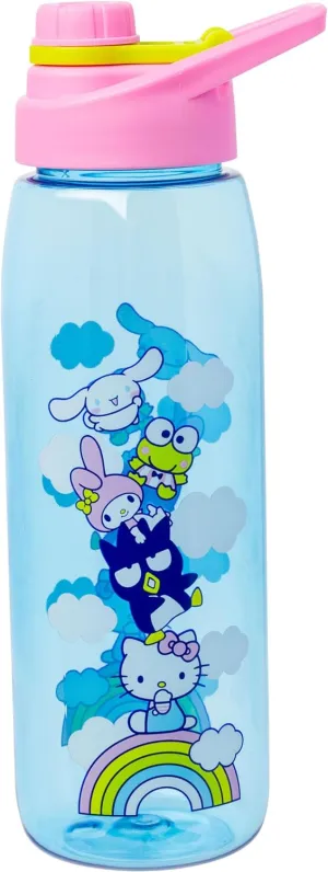 Silver Buffalo Sanrio Hello Kitty and Friends on a Rainbow Featuring Badtz-Maru, My Melody, Keroppi, and Cinnamoroll Water Bottle with Screw-On Lid, 28 Ounces