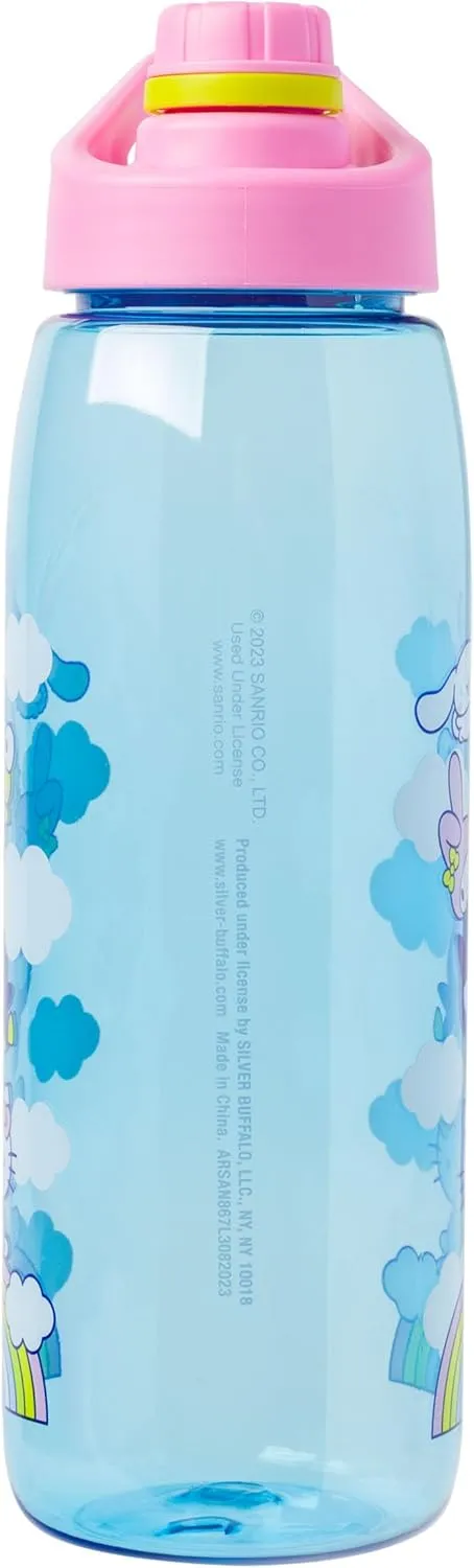 Silver Buffalo Sanrio Hello Kitty and Friends on a Rainbow Featuring Badtz-Maru, My Melody, Keroppi, and Cinnamoroll Water Bottle with Screw-On Lid, 28 Ounces