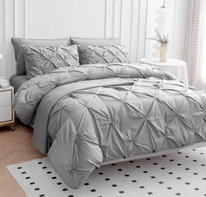 Silver Grey Emperor Comforter Set - 7 Piece Pinch Pleated Bed in a Bag - 600 Thread Count 100% Egyptian Cotton Bedding Set - (30 inch Deep Pocket Sheet Set and 500GSM Comforter)