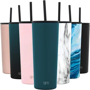 Simple Modern Insulated Tumbler with Lid and Straw | Iced Coffee Cup Reusable Stainless Steel Water Bottle Travel Mug | Gifts for Women Men Her Him | Classic Collection | 24oz | Riptide