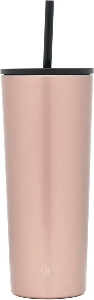 Simple Modern Insulated Tumbler with Lid and Straw | Iced Coffee Cup Reusable Stainless Steel Water Bottle Travel Mug | Gifts for Women Men Her Him | Classic Collection | 24oz | Rose Gold