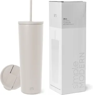 Simple Modern Insulated Tumbler with Lid and Straw | Iced Coffee Cup Reusable Stainless Steel Water Bottle Travel Mug | Gifts for Women Men Her Him | Classic Collection | 28oz | Almond Birch