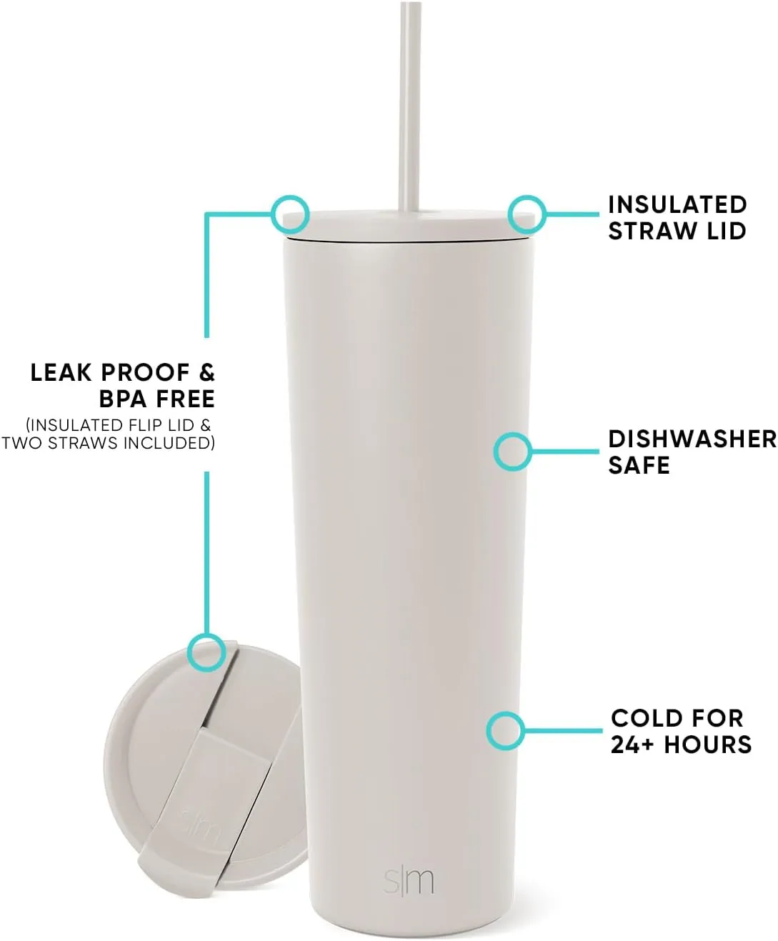 Simple Modern Insulated Tumbler with Lid and Straw | Iced Coffee Cup Reusable Stainless Steel Water Bottle Travel Mug | Gifts for Women Men Her Him | Classic Collection | 28oz | Almond Birch
