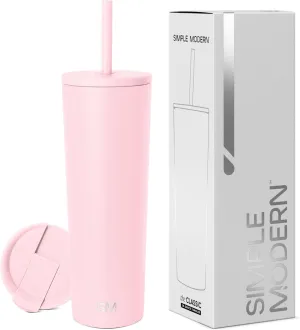Simple Modern Insulated Tumbler with Lid and Straw | Iced Coffee Cup Reusable Stainless Steel Water Bottle Travel Mug | Gifts for Women Men Her Him | Classic Collection | 28oz | Blush