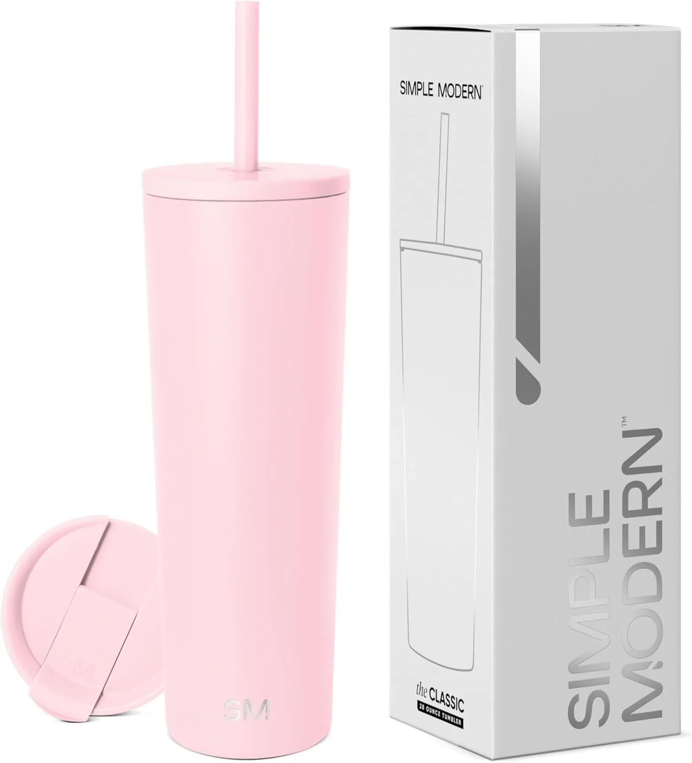 Simple Modern Insulated Tumbler with Lid and Straw | Iced Coffee Cup Reusable Stainless Steel Water Bottle Travel Mug | Gifts for Women Men Her Him | Classic Collection | 28oz | Blush