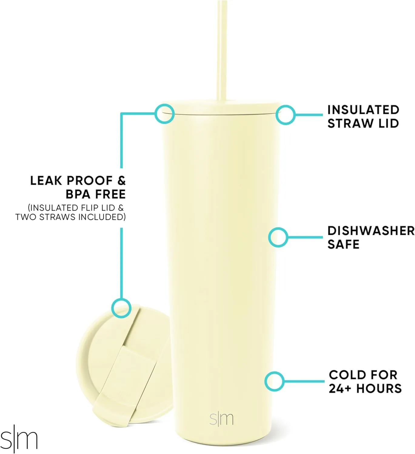 Simple Modern Insulated Tumbler with Lid and Straw | Iced Coffee Cup Reusable Stainless Steel Water Bottle Travel Mug | Gifts for Women Men Her Him | Classic Collection | 28oz | Buttercup