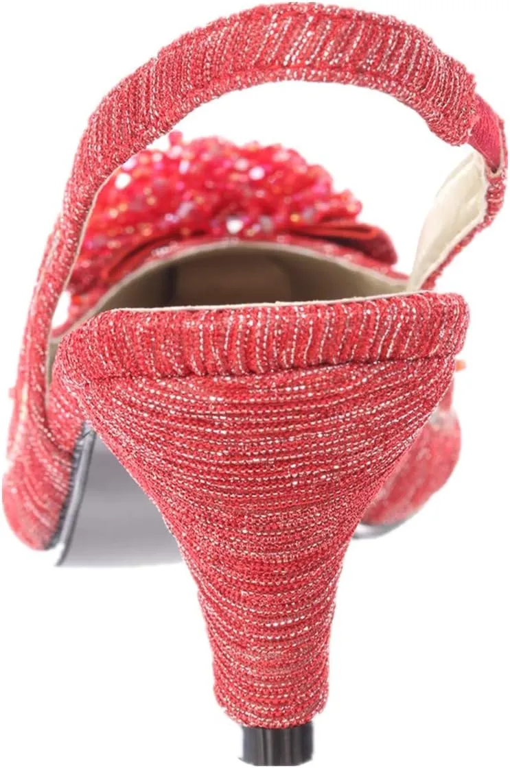 SIMPLY COUTURE Women's Low Heel Closed Toe Slingback Pumps Bowknot Comfortable Dress Shoes