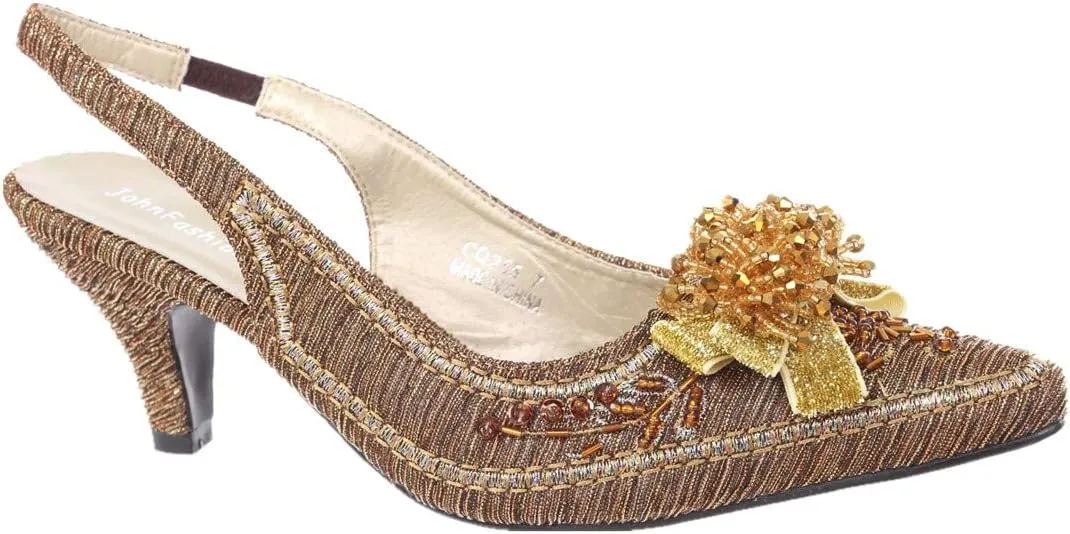 SIMPLY COUTURE Women's Low Heel Closed Toe Slingback Pumps Bowknot Comfortable Dress Shoes