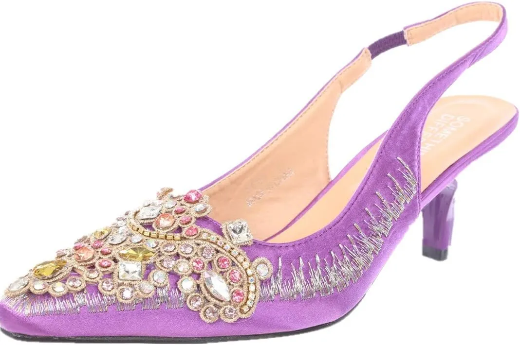 SIMPLY COUTURE Women's Low Heel Closed Toe Slingback Pumps Bowknot Comfortable Dress Shoes