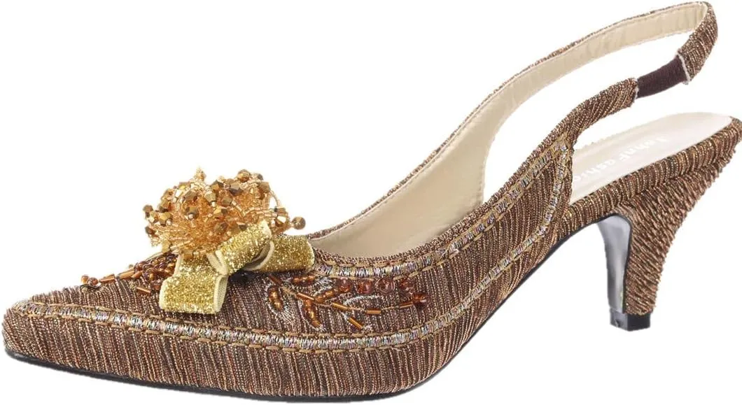 SIMPLY COUTURE Women's Low Heel Closed Toe Slingback Pumps Bowknot Comfortable Dress Shoes
