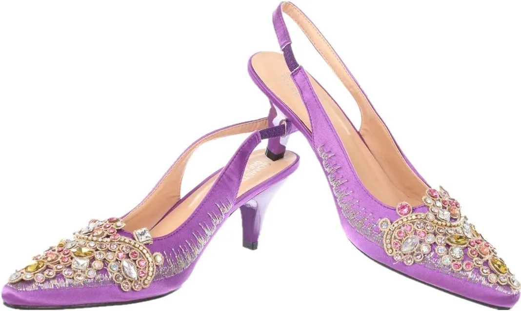 SIMPLY COUTURE Women's Low Heel Closed Toe Slingback Pumps Bowknot Comfortable Dress Shoes