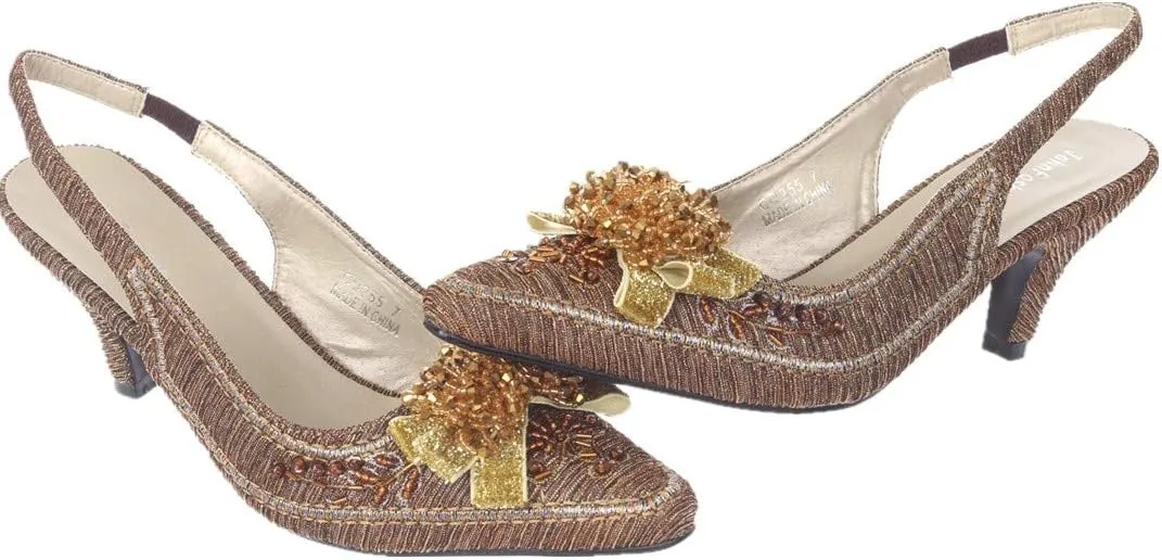 SIMPLY COUTURE Women's Low Heel Closed Toe Slingback Pumps Bowknot Comfortable Dress Shoes