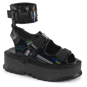 SLACKER-15B - Black Hologram Patent Sandals