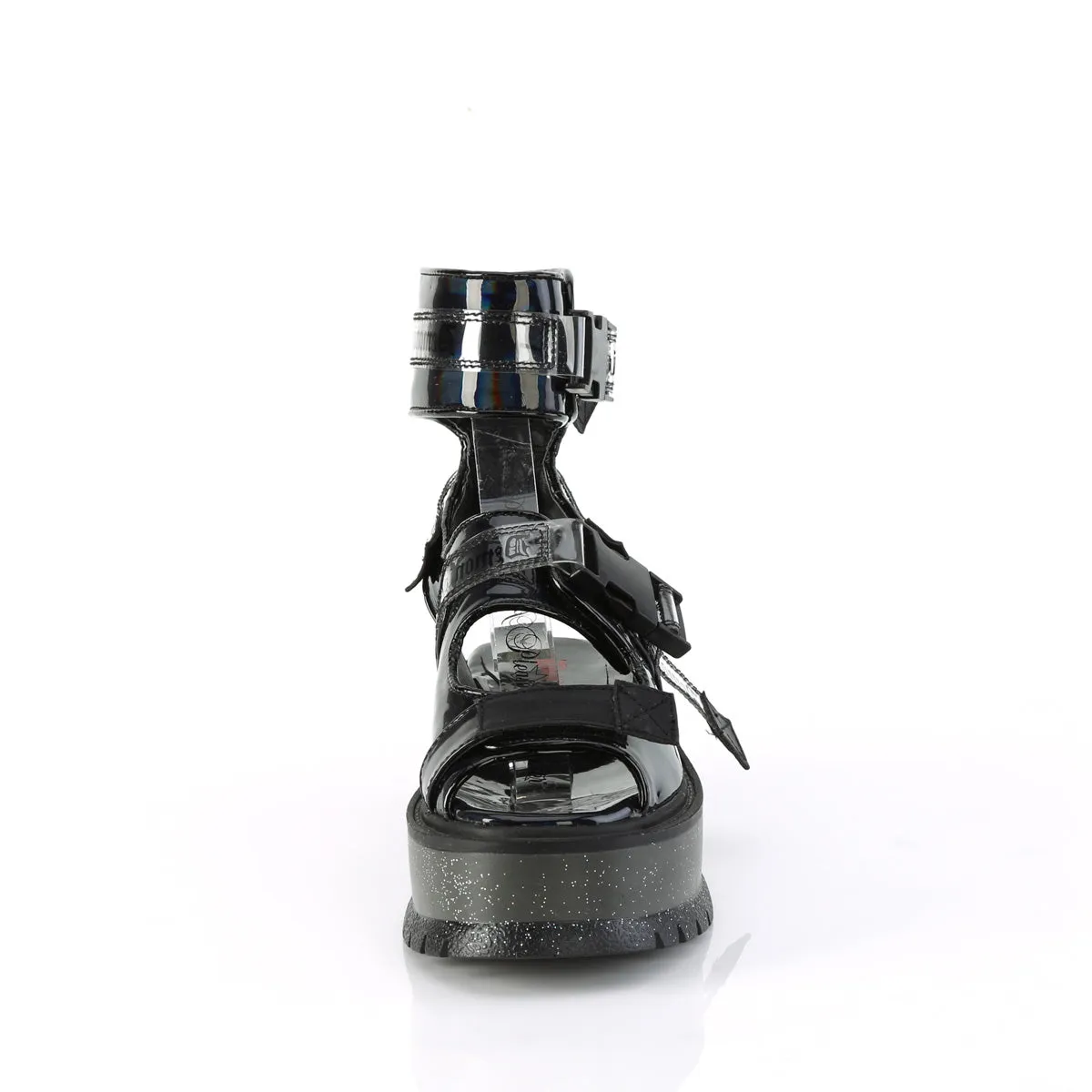 SLACKER-15B - Black Hologram Patent Sandals