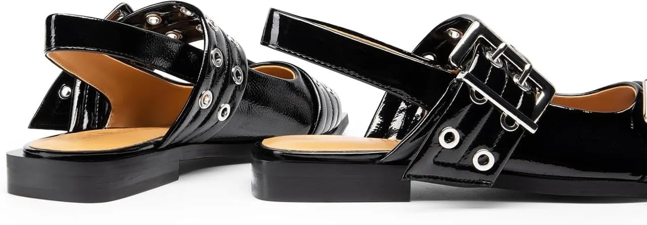 Slingback Flats Cloud Shoes for Women,Ballerinas Buckle Ballet Flats for Women，Pointed Toe Wide Welt Squared Block Heel Dress Shoes