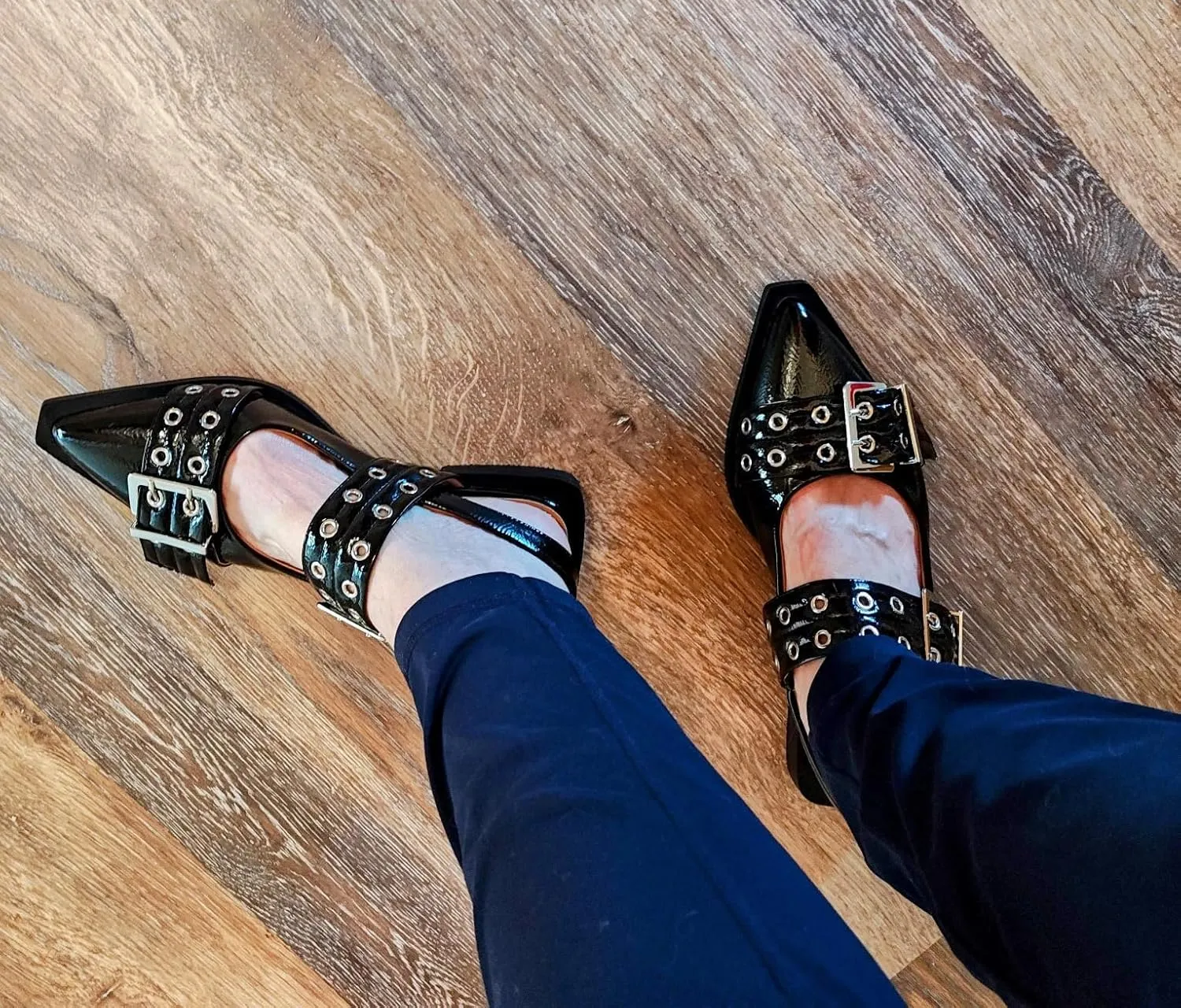 Slingback Flats Cloud Shoes for Women,Ballerinas Buckle Ballet Flats for Women，Pointed Toe Wide Welt Squared Block Heel Dress Shoes