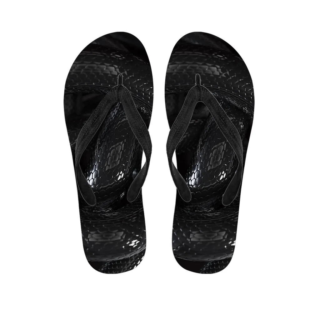 Snake Print Hawaiian Vibes: Black Flip Flops for Tropical Style