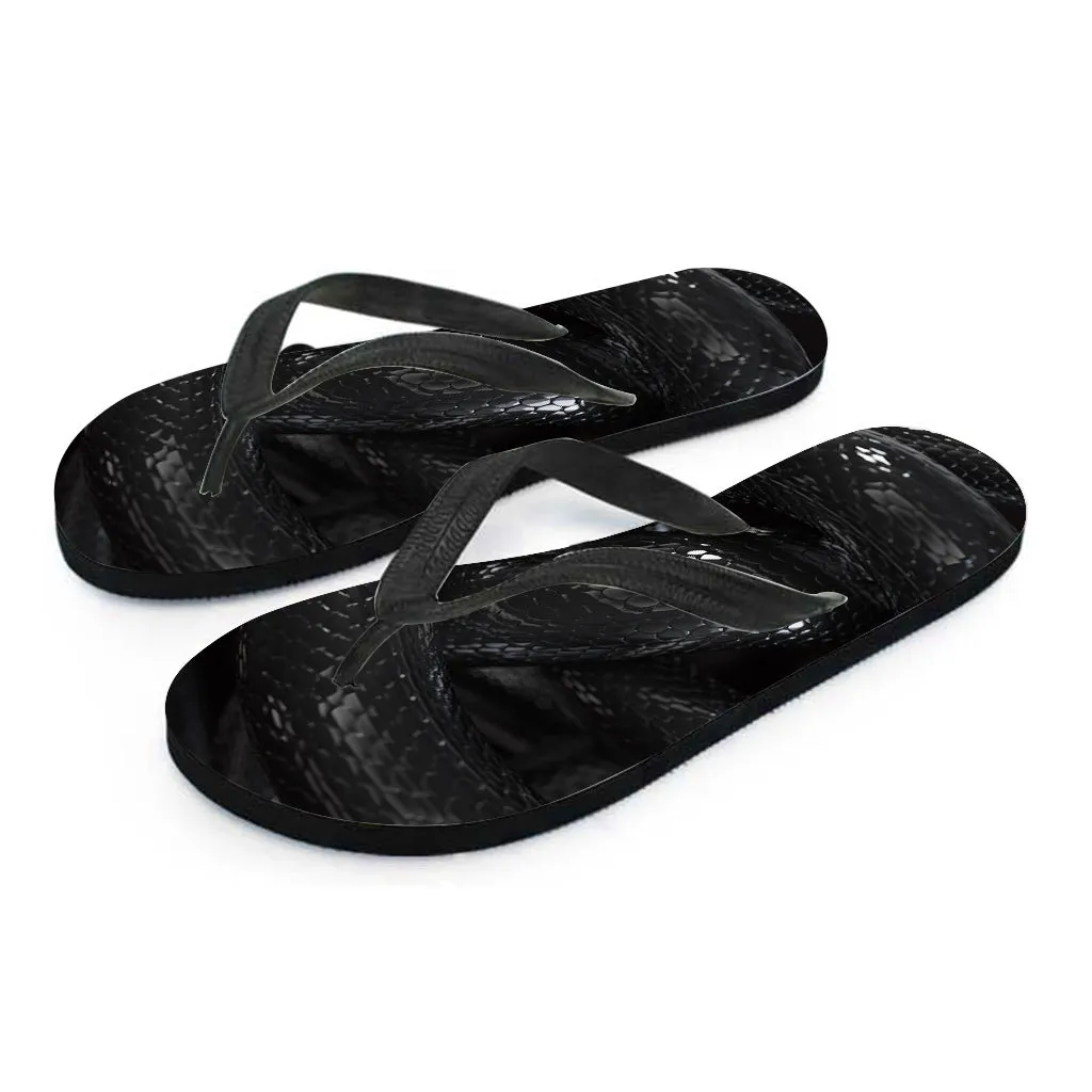 Snake Print Hawaiian Vibes: Black Flip Flops for Tropical Style