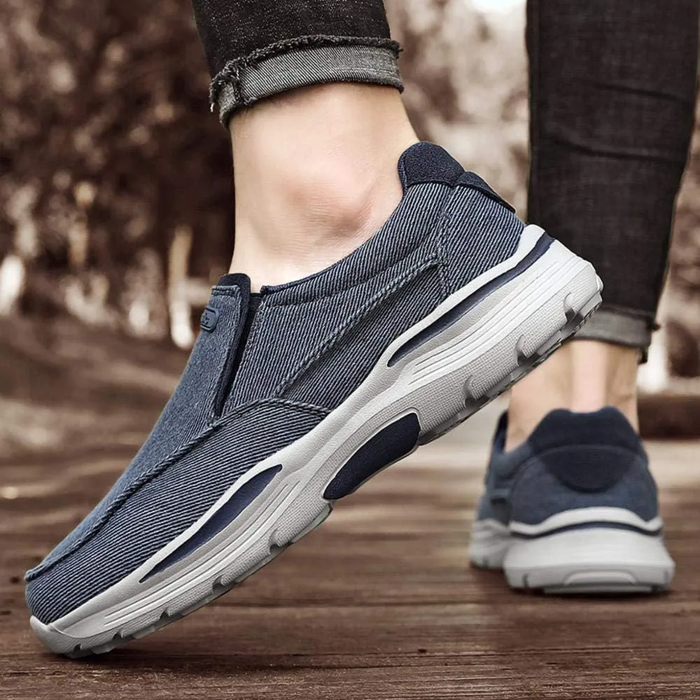 SNEKARMIN Men's Spring/Autumn Canvas Loafers - Comfortable Breathable Driving Shoes, Grey