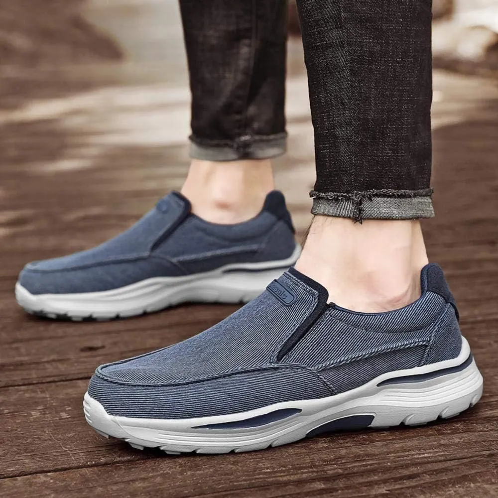 SNEKARMIN Men's Spring/Autumn Canvas Loafers - Comfortable Breathable Driving Shoes, Grey