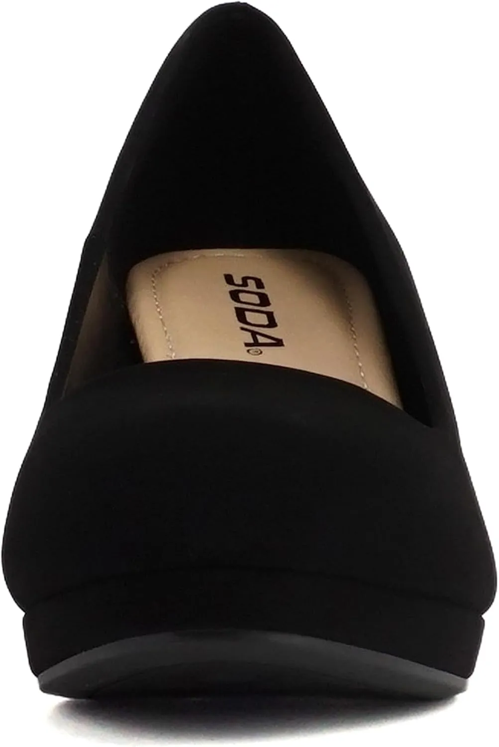 Soda “ANDI” ~ Women Closed Round Toe Slip-On Comfortable Cushion Insole Mid Heel Pump Shoe