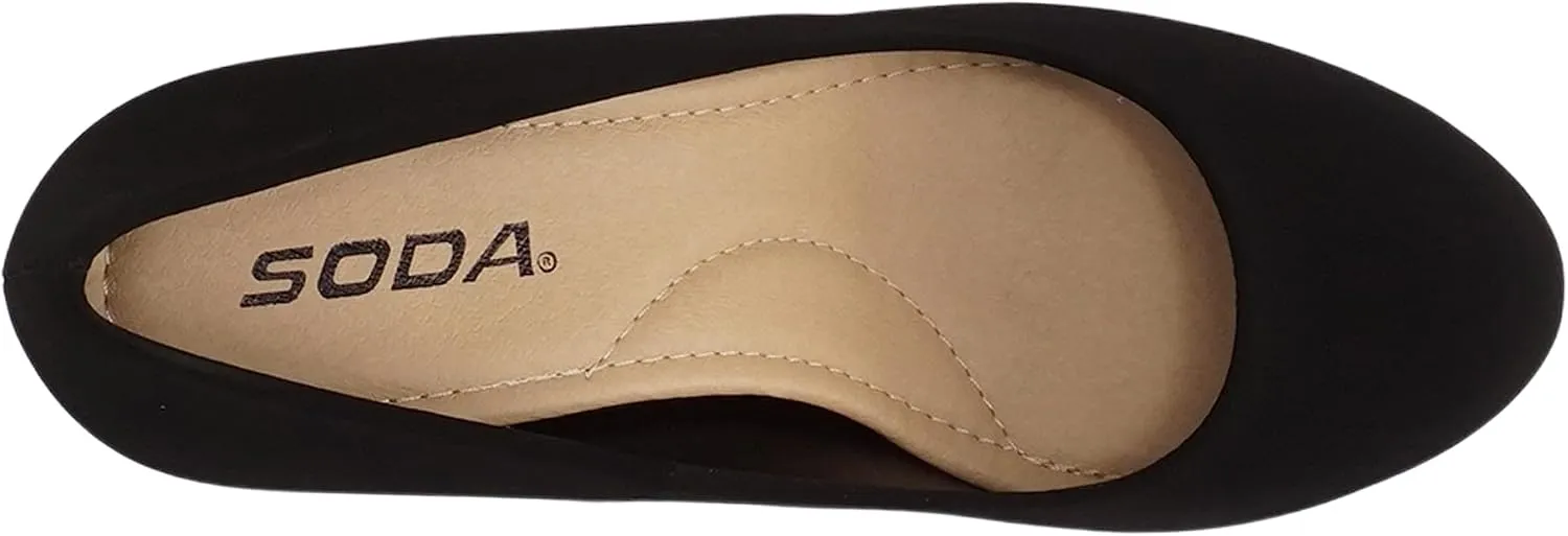 Soda “ANDI” ~ Women Closed Round Toe Slip-On Comfortable Cushion Insole Mid Heel Pump Shoe