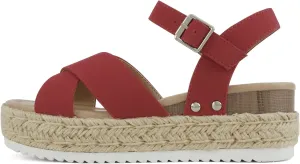 Soda “FIRELY” ~ Women Round Toe Crisscross Band Platform Espadrille Wedge Sandal with Adjustable Ankle Strap