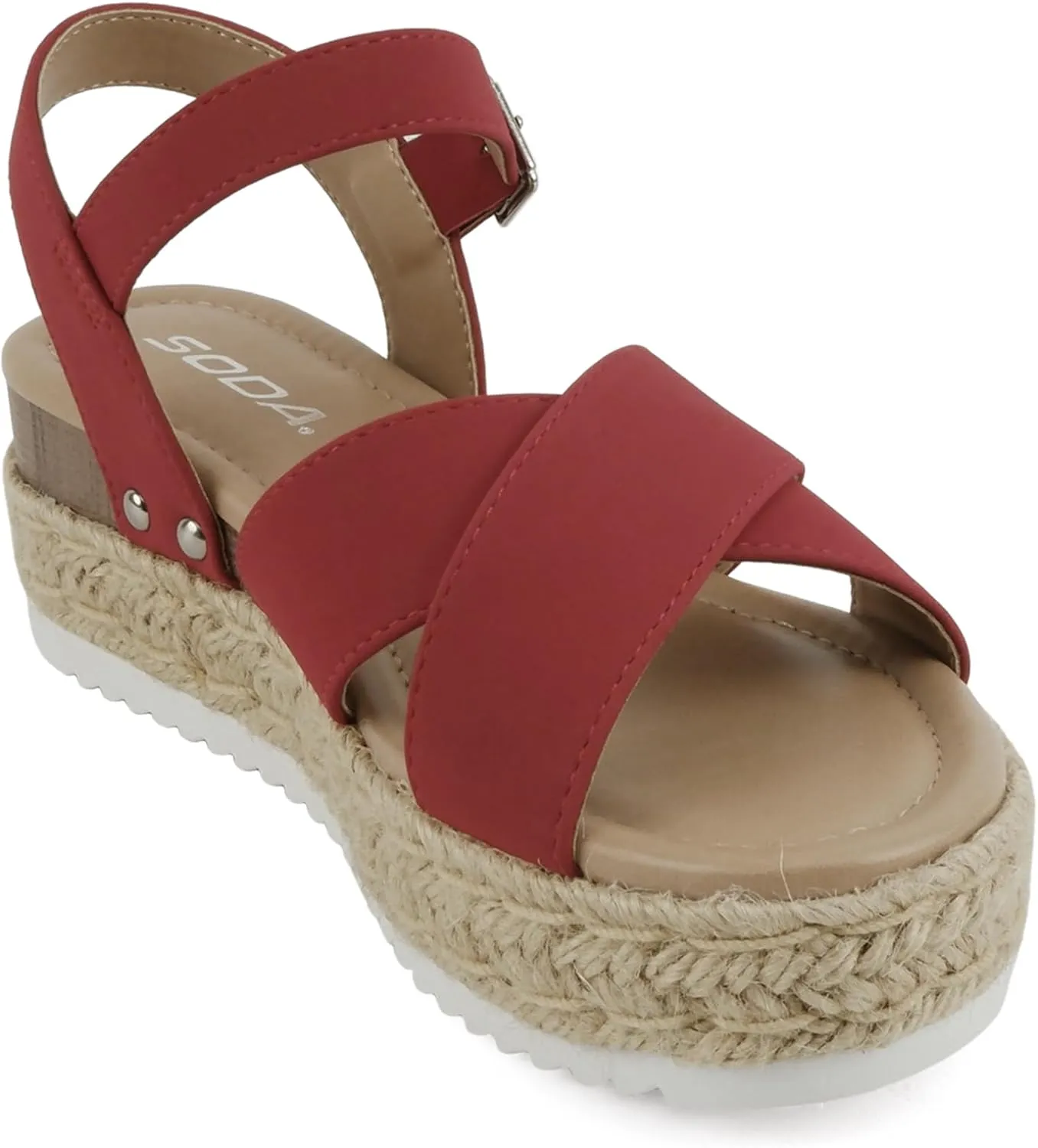 Soda “FIRELY” ~ Women Round Toe Crisscross Band Platform Espadrille Wedge Sandal with Adjustable Ankle Strap