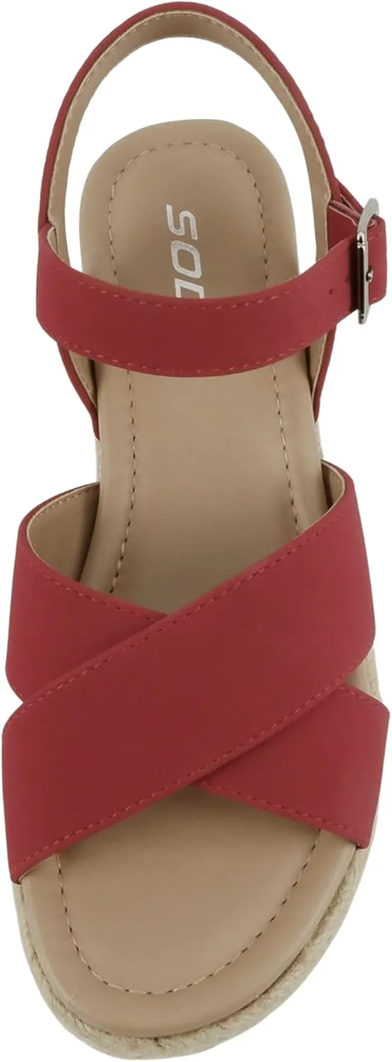 Soda “FIRELY” ~ Women Round Toe Crisscross Band Platform Espadrille Wedge Sandal with Adjustable Ankle Strap