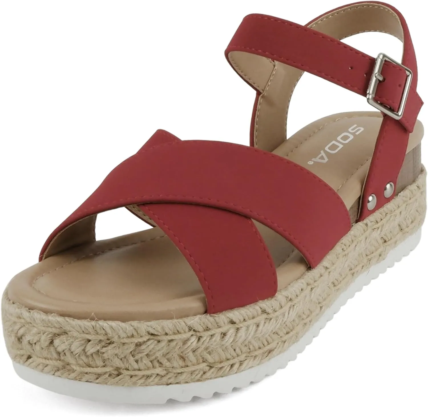 Soda “FIRELY” ~ Women Round Toe Crisscross Band Platform Espadrille Wedge Sandal with Adjustable Ankle Strap