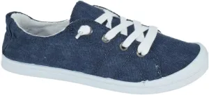 Soda Flat Women Shoes Linen Canvas Slip On Sneakers Lace Up Style Loafers Zig-S, 6, Navy