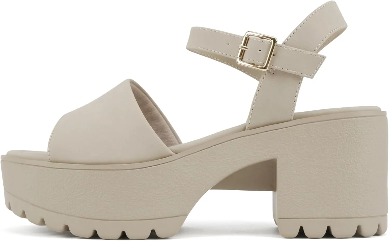 Soda “Stacie” ~ Women Open Toe Lug Sole Mid Block Heeled Sandals with Adjustable Ankle Strap