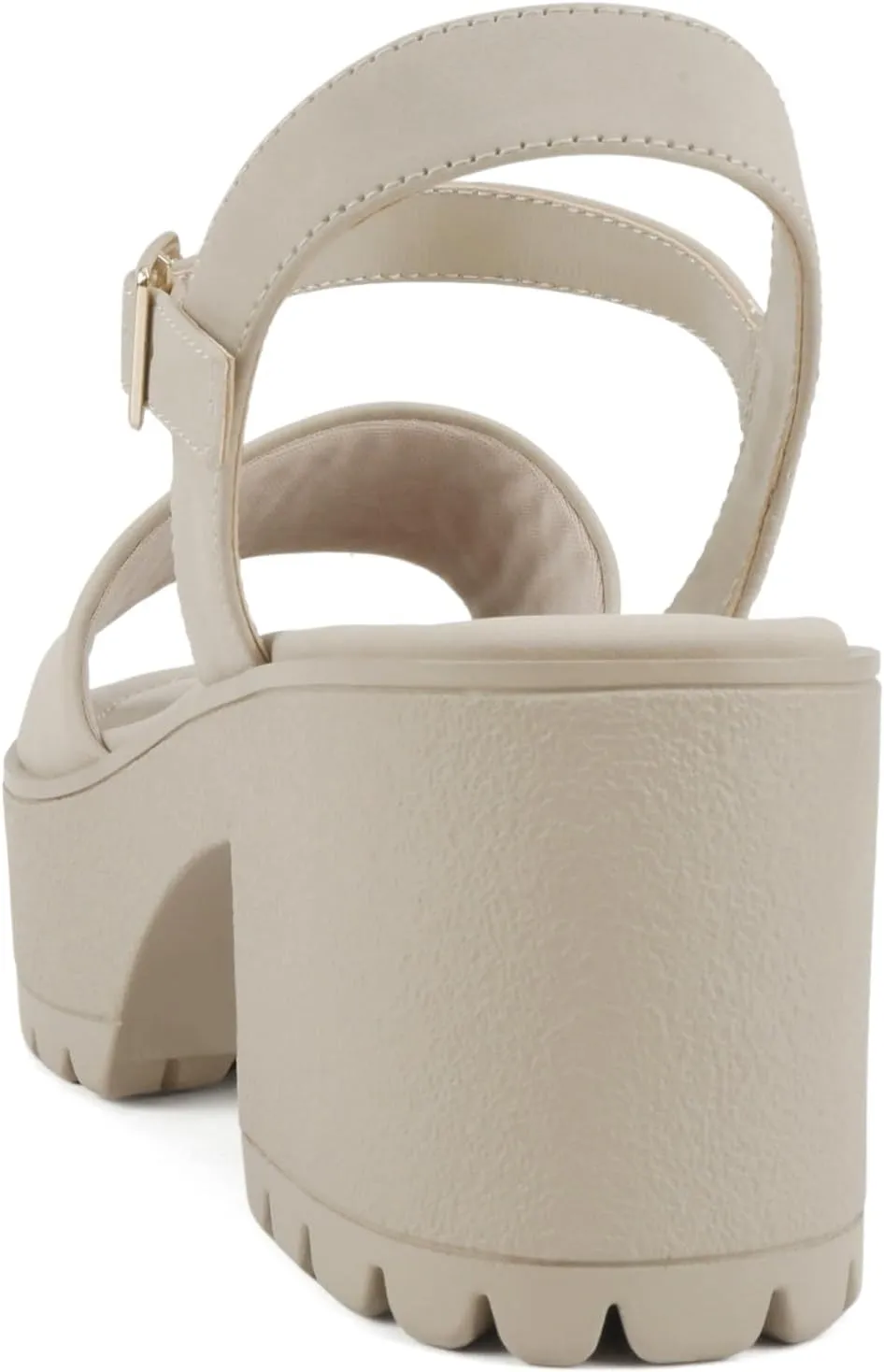 Soda “Stacie” ~ Women Open Toe Lug Sole Mid Block Heeled Sandals with Adjustable Ankle Strap