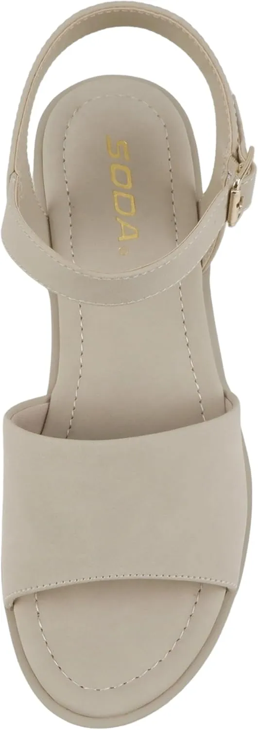 Soda “Stacie” ~ Women Open Toe Lug Sole Mid Block Heeled Sandals with Adjustable Ankle Strap