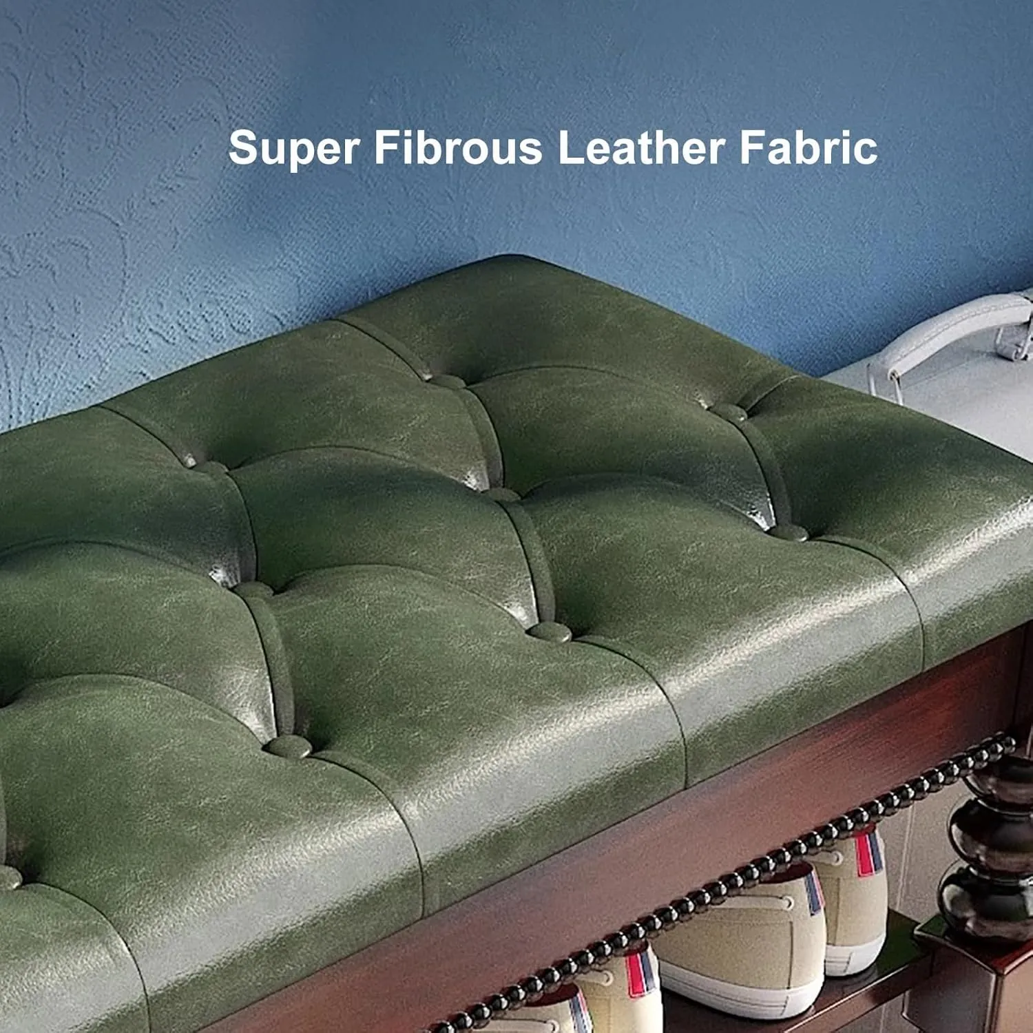 Solid Wood Shoe Bench with Hidden Storage Box and Cushion - Green (47.2 * 13.7 * 18.9in) - Store Large Size Shoes, High Heels, Mid-top Shoes - Organizer and Comfortable Seating
