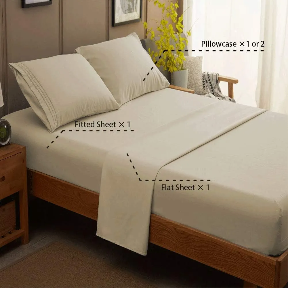 SONORO KATE Bed Sheet Set Super Soft Microfiber 1800 Thread Count Luxury Egyptian Sheets 16-Inch Deep Pocket，Wrinkle and Hypoallergenic-4 Piece (Beige, Queen)