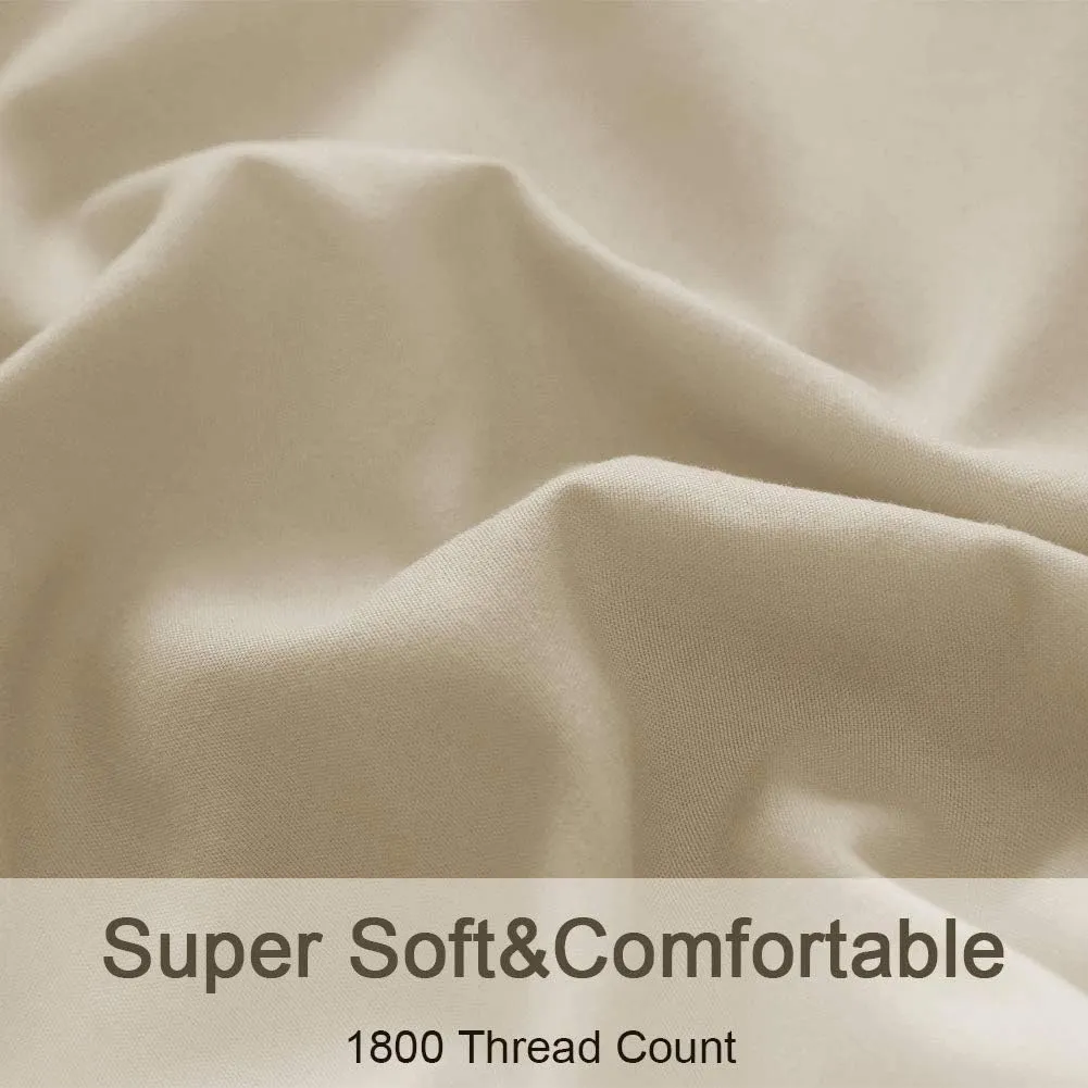 SONORO KATE Bed Sheet Set Super Soft Microfiber 1800 Thread Count Luxury Egyptian Sheets 16-Inch Deep Pocket，Wrinkle and Hypoallergenic-4 Piece (Beige, Queen)