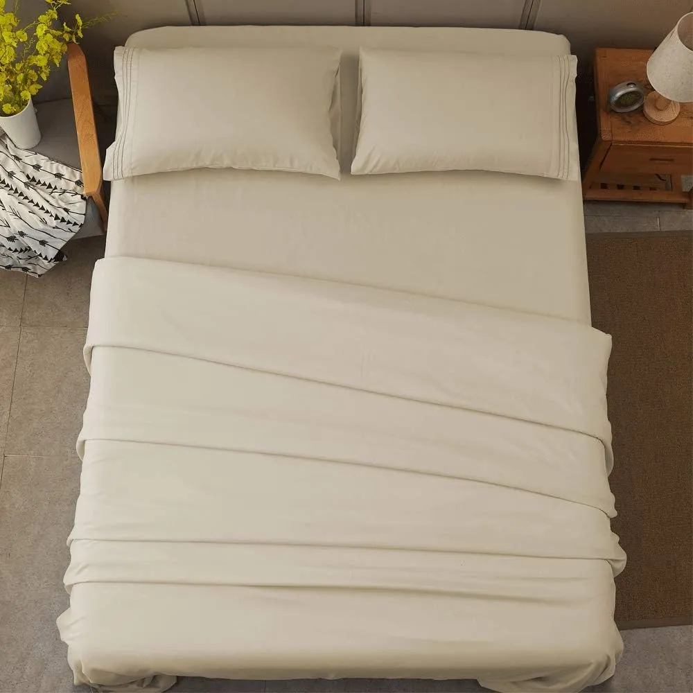 SONORO KATE Bed Sheet Set Super Soft Microfiber 1800 Thread Count Luxury Egyptian Sheets 16-Inch Deep Pocket，Wrinkle and Hypoallergenic-4 Piece (Beige, Queen)