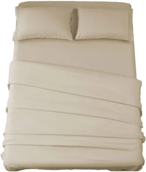SONORO KATE Bed Sheet Set Super Soft Microfiber 1800 Thread Count Luxury Egyptian Sheets 16-Inch Deep Pocket，Wrinkle and Hypoallergenic-4 Piece (Beige, Queen)