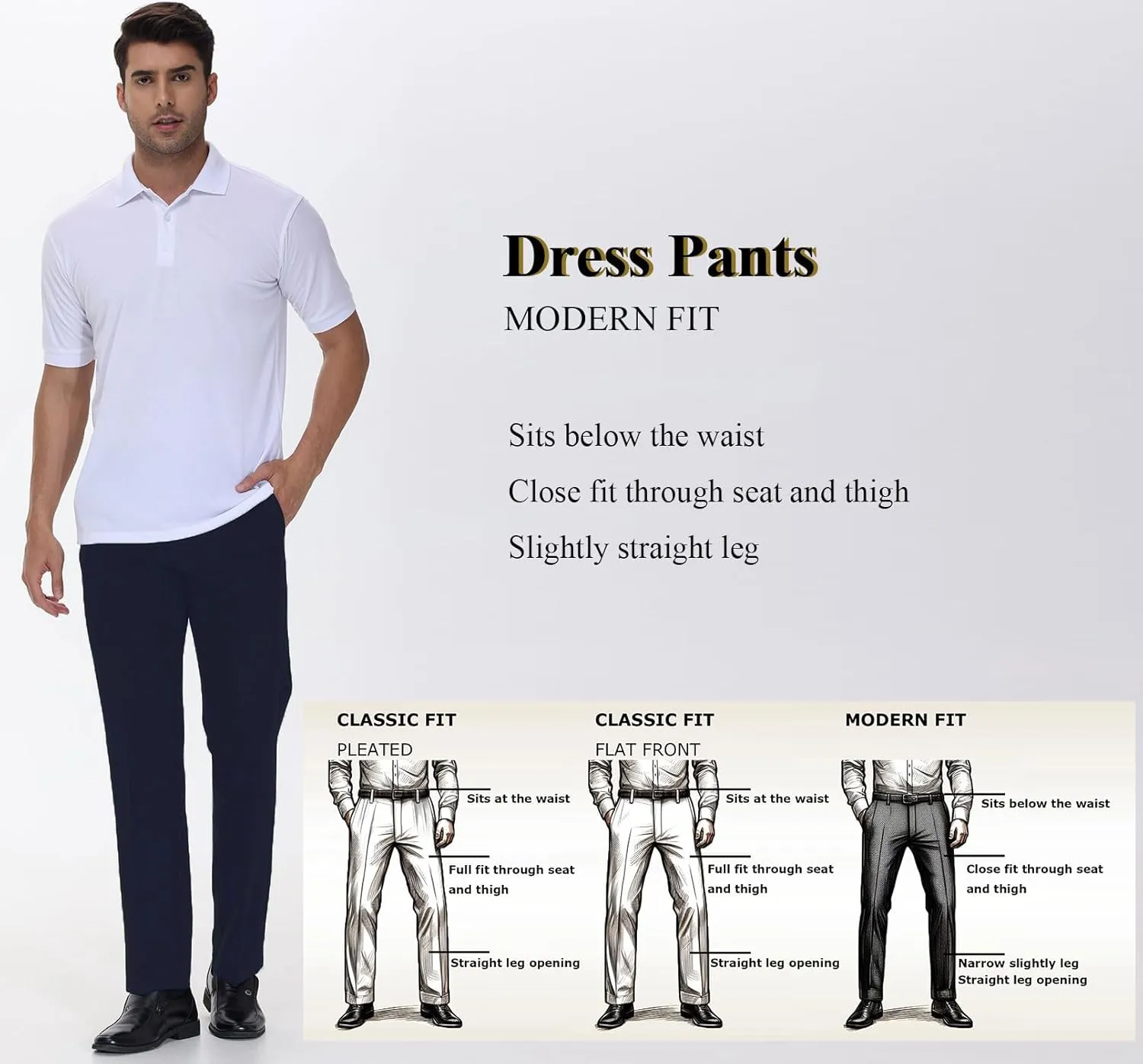 Soojun Men's Modern Fit Flex Flat Front Dress Pants