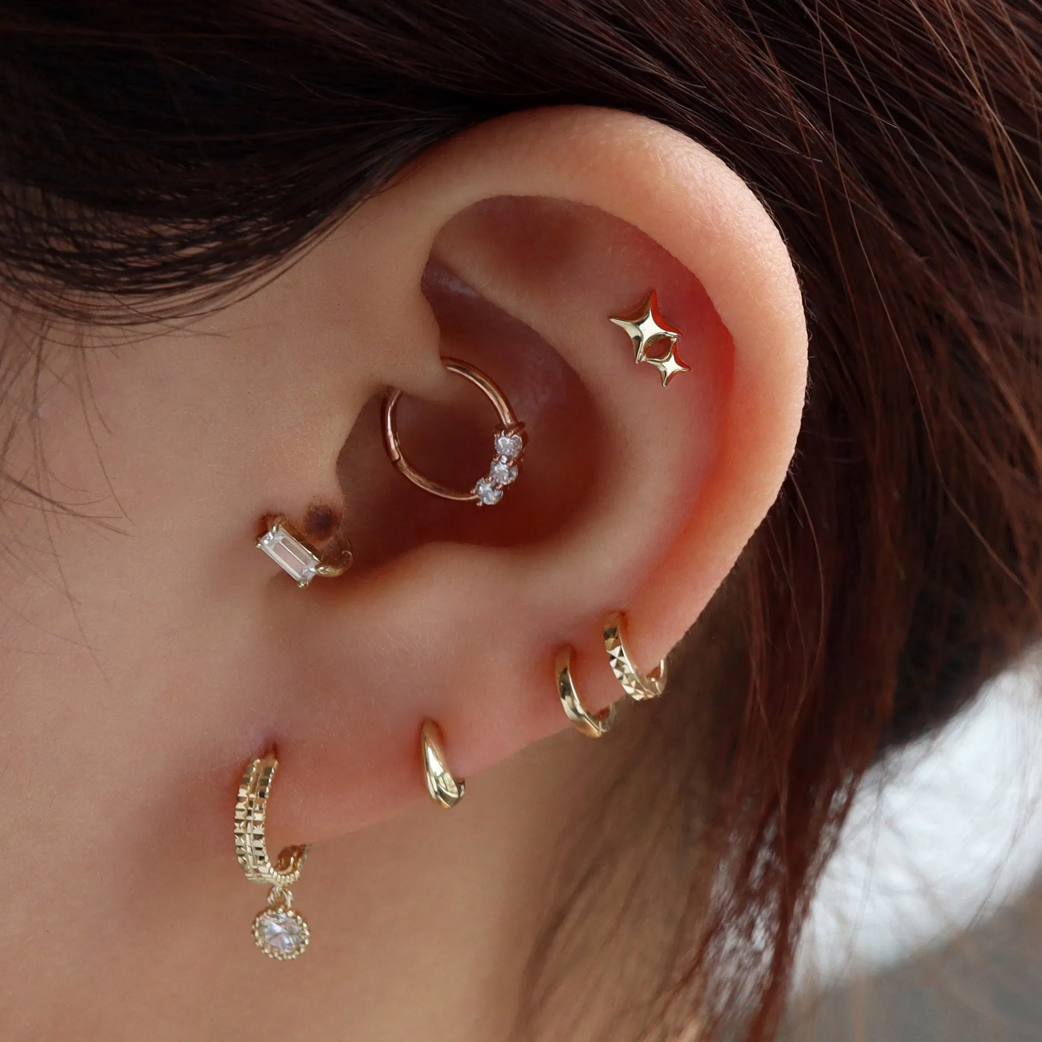 Sparkle Duo Flat Back Earring- 14K Gold