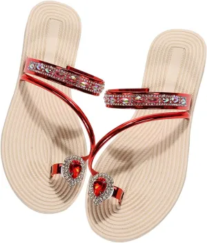 Sparkly Rhinestone Sandals for Women Summer Trendy Toe Ring Straps Slip on Flat Slippers Elegant Cute Slides Dressy Casual Comfy Ladies Beach Shoes