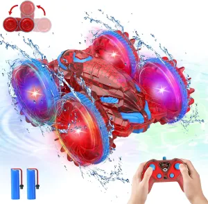Spider Amphibious Remote Control Car for Kids with LED Lights, RC Boats for Boys Age 6 7 8 9 10 11 12, 2.4GHz 4WD Spide RC Stunt Car Waterproof Outdoor Pool Toy Birthday Gifts for Boy Girl 4-7