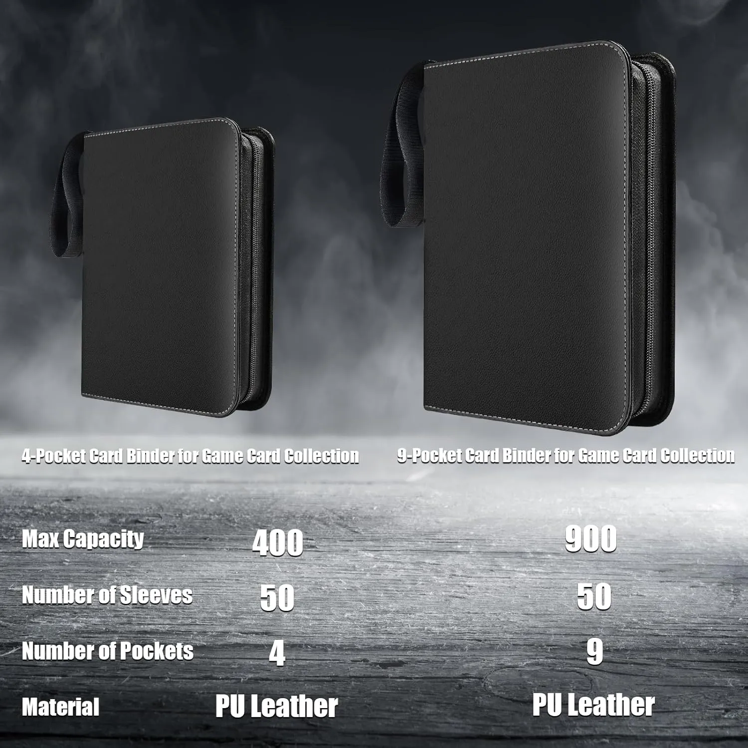 Sports Card Binder 9 Pocket,Premium Zipper Trading Card Holder with Card Sleeves,Collectible Card Folder Fits 900 Cards and 50 Removable Trading Card Sleeves (black, 900pockets)
