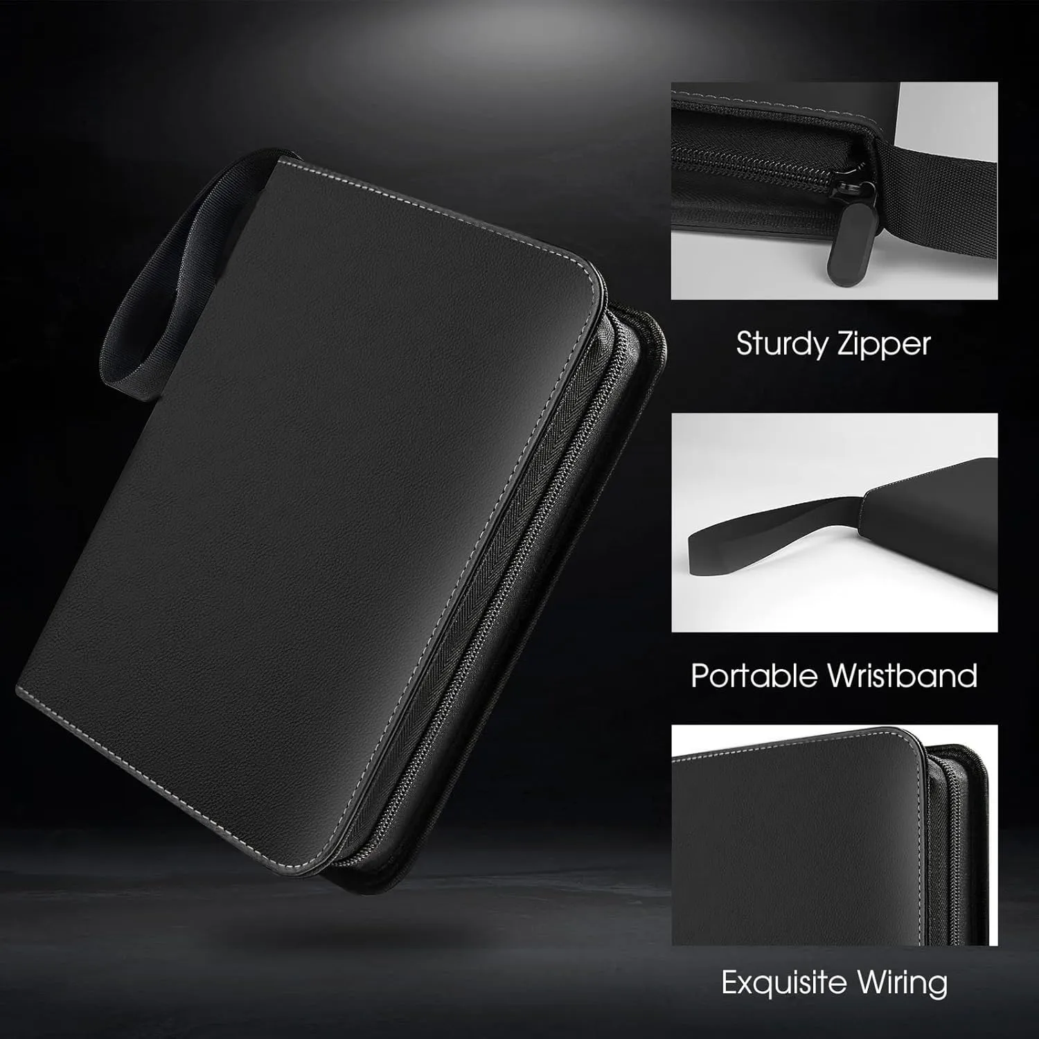 Sports Card Binder 9 Pocket,Premium Zipper Trading Card Holder with Card Sleeves,Collectible Card Folder Fits 900 Cards and 50 Removable Trading Card Sleeves (black, 900pockets)