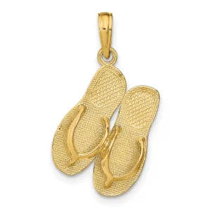St Thomas Words on Bottom of Flip Flop Sandals Charm Pendant in Real 14k Yellow Gold