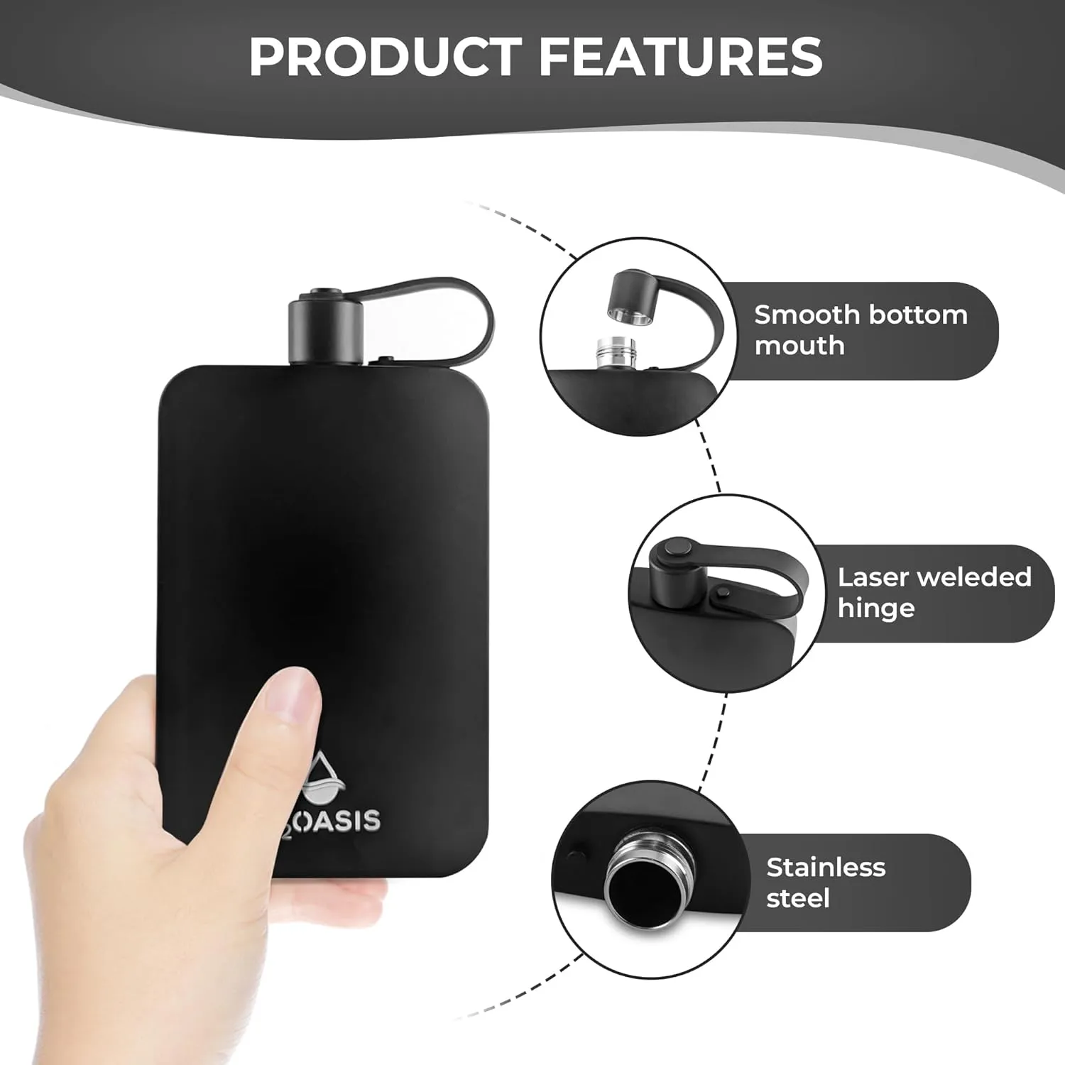 Stainless Steel Hip Flask for Men - Funnel Bottles Compact Metal Whiskey Flask for Liquor - Fits In Purse, Ideal for Travel, Office, Daily Hydration 17oz (Black)