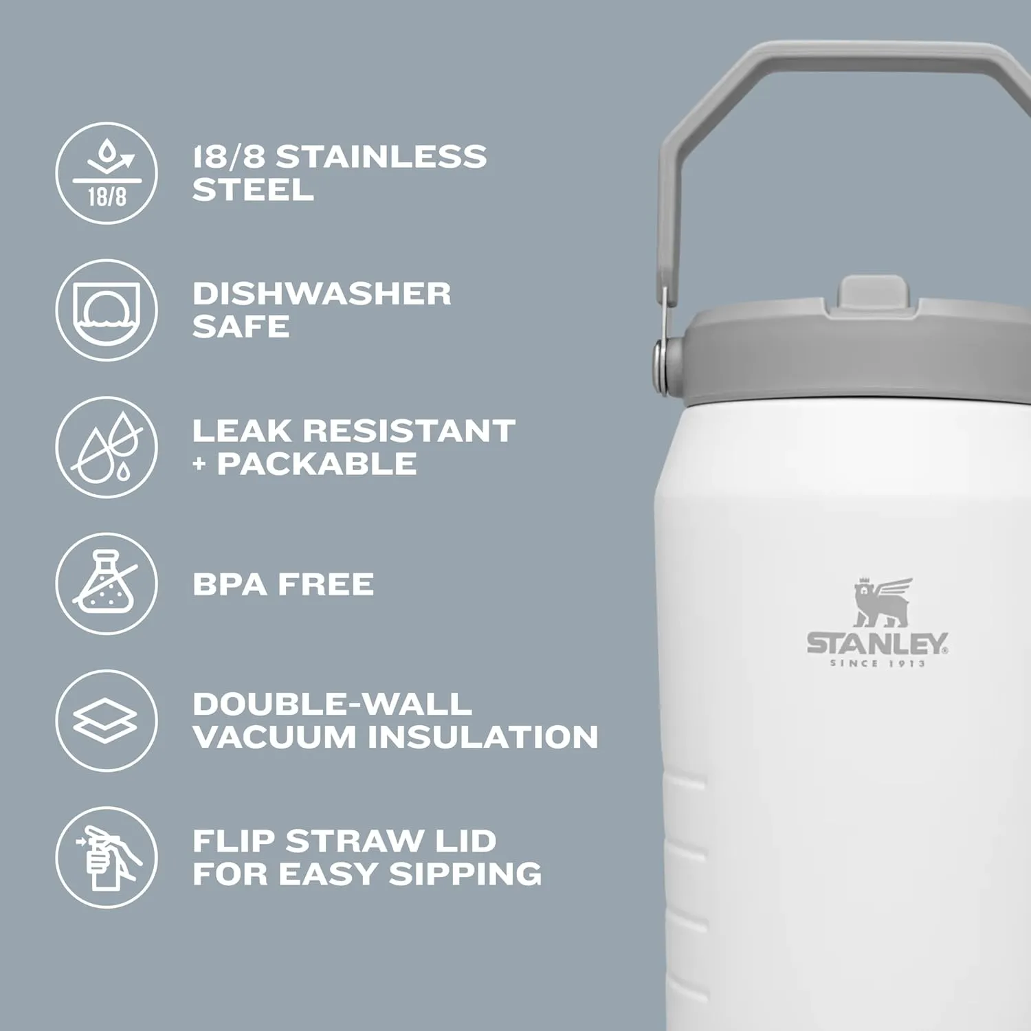 Stanley IceFlow Flip Straw Jug with Handle 64 oz| Twist On Lid and Flip Up Straw | Leak Resistant for Travel and Sports | Insulated Stainless Steel | BPA-Free | Pool