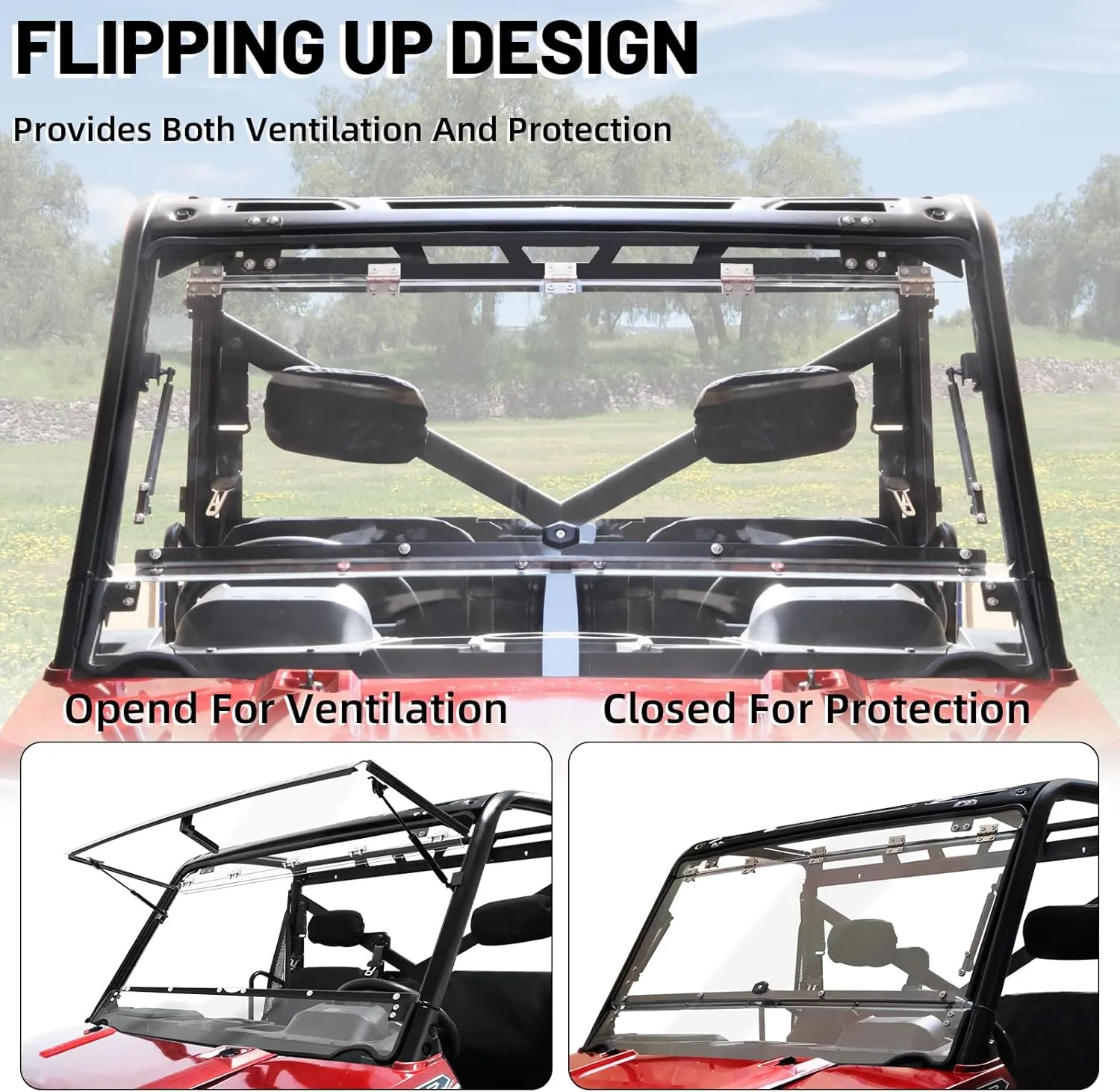 StarknightMT Ranger XP 1000 Flip Windshield, Ranger Front Full Windshield Compatible with Polaris Ranger XP 1000/ Crew XP 1000 2017-2025, Ranger 1000/ Crew 1000 2020-2024, Diesel 2015-2023